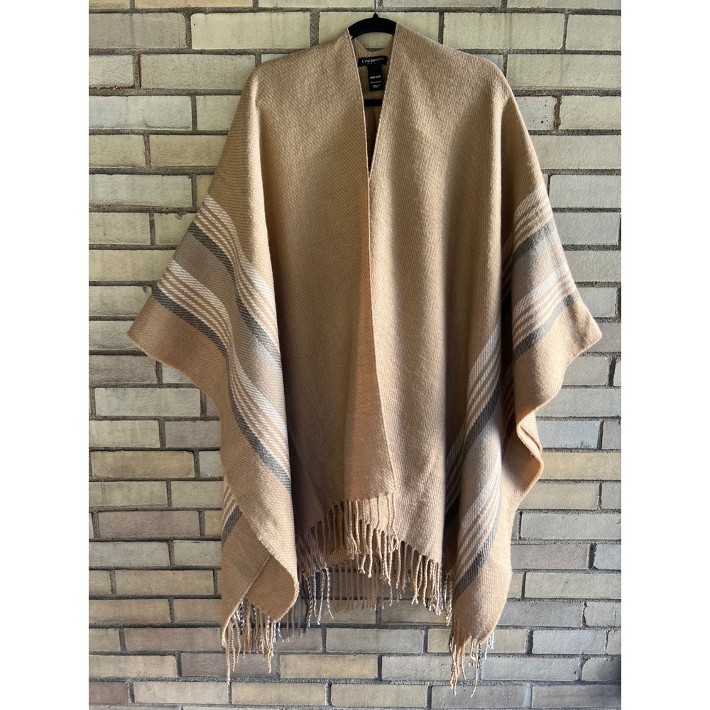 Lane Bryant Fall Tan Striped Fringed Shawl Plus One Size XXL 0X 1X 2X 3X 4X 5X